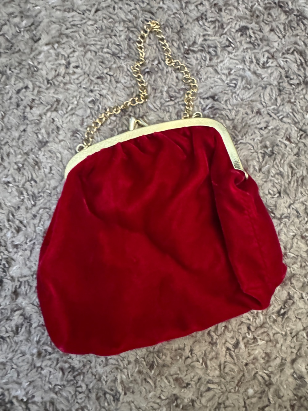 Vintage Red Velvet Frame-Top Chain Handbag